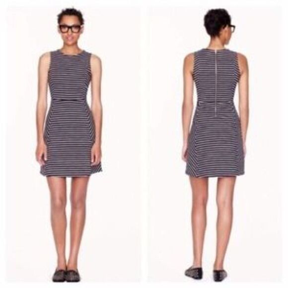 J Crew Paneled Stripe Fit & Flare Striped Mini Dress - size 00 in Black/White. - Picture 2 of 14